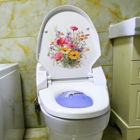 Красочные цветочные наклейки для унитаза, водонепроницаемые, съемные, самоклеящиеся, ПВХ, настенное искусство для гостиной, ванной комнаты
