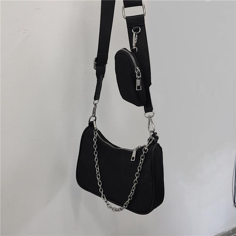 Women Vintage Nylon Shoulder Hobo Bags Fashion Chain Underarm Crossbody Bags CLE