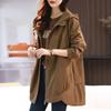 Hooded Windbreaker Jacket Women Spring and Autumn Large Size Loose Casual Versatile Medium-length Jacket Women Coat