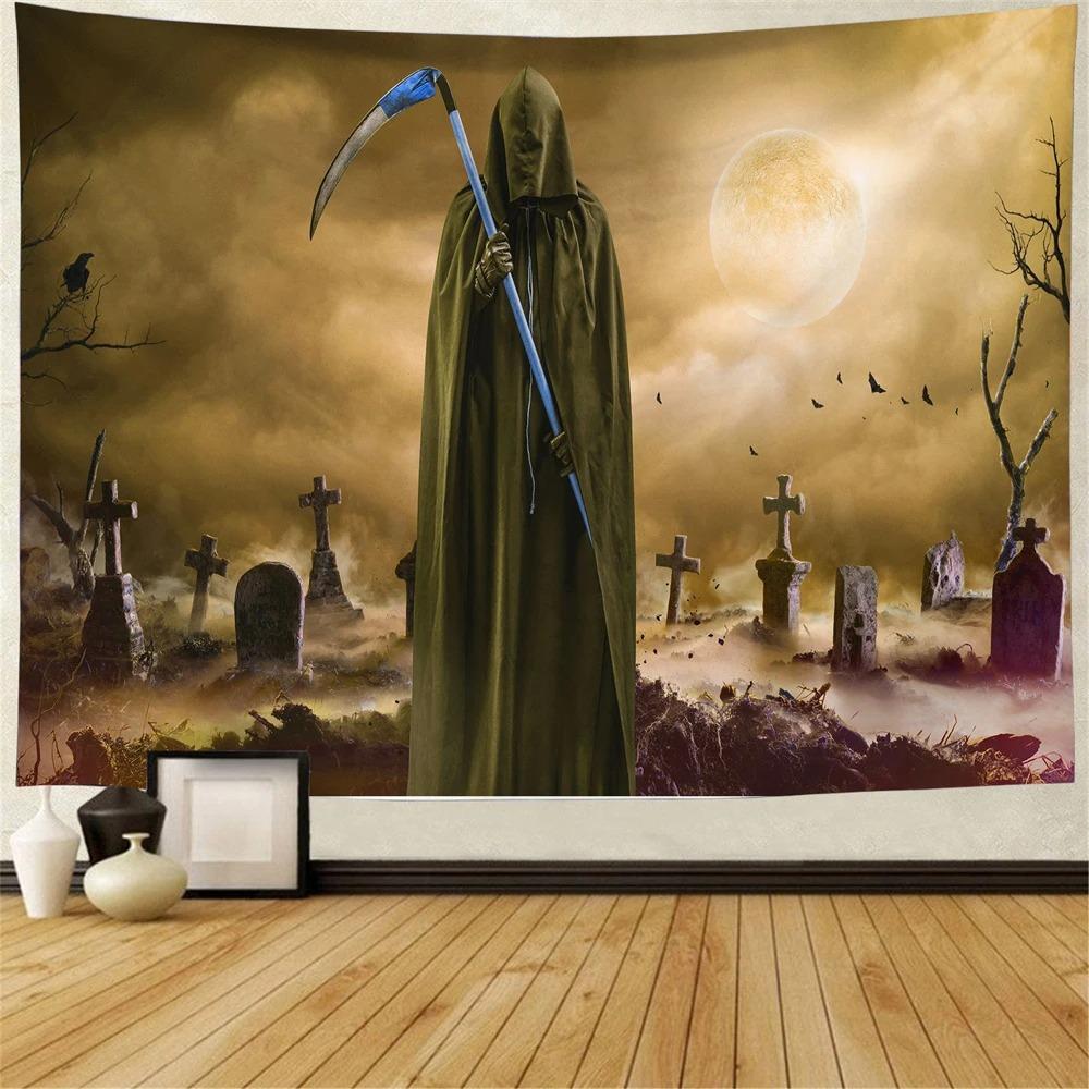 Creepy Halloween Tapestry Horror Ghost Pumpkin Bat Night Horror Ghost Tapestry Home Living Room Room Decoration