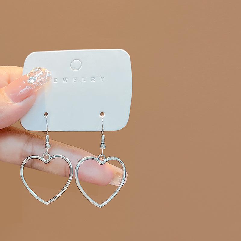 E371 Harajuku Geometric Heart-shaped Gold Love Earrings - Soft Cute Dangle Jewelry