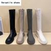 Winter Cotton Women's High Boots Fashion Soft Leather Back Zippers Long Botas Ladies Comfort Short Plush Knee High Booties