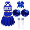 Kids Girls Cheer Leader Costume Halloween Cosplay Party Outfits Uniform Sleeveless Dress with Pom Poms Hair Tie Socks