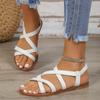 Flat Sandals Female Summer Round Head Open Toe One Word Buckle Strap Fashion Plus Size Women's Shoes
