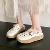 Retro Solid Color Hollow Thick-soled Lazy Shoes Summer New Large Size Two Wear Casual Shoes Round Head Mother Shoes Women