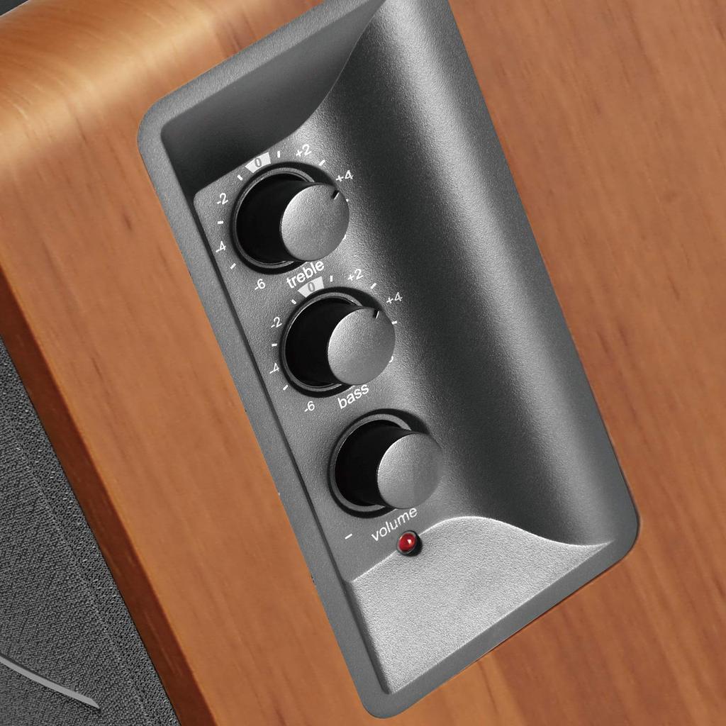 Edifier R1280Ts Active Bookshelf Speaker Subwoofer Output Amplifier Driver Rated Output Dual RCA Knob Control or Remote Wood Grain MDF Port, Built-in