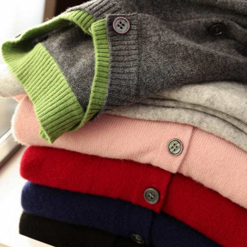 IHUASU Patchwork Wool Knitted Cardigan Women's Spring and Autumn Simple Versatile Bottoming Shirt Jumper Coat