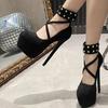 Runway Designer Sexy Metal Rivets Ankle Strap Extreme High Heels for Women Wedding Party Stripper Shoes Platform Pumps Sandals