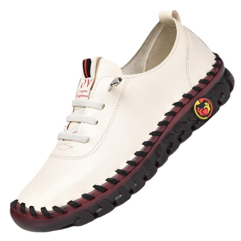 New Spring Casual Women Shoes  Lace Up Leather Flats Slip-On Mom Shoes Platform Loafers