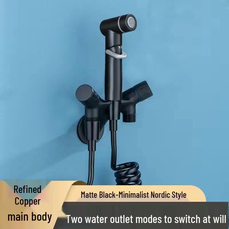 Dual Control Copper Angle Valve Set with Adjustable Pressure Spray Gun for Household Cleaning.