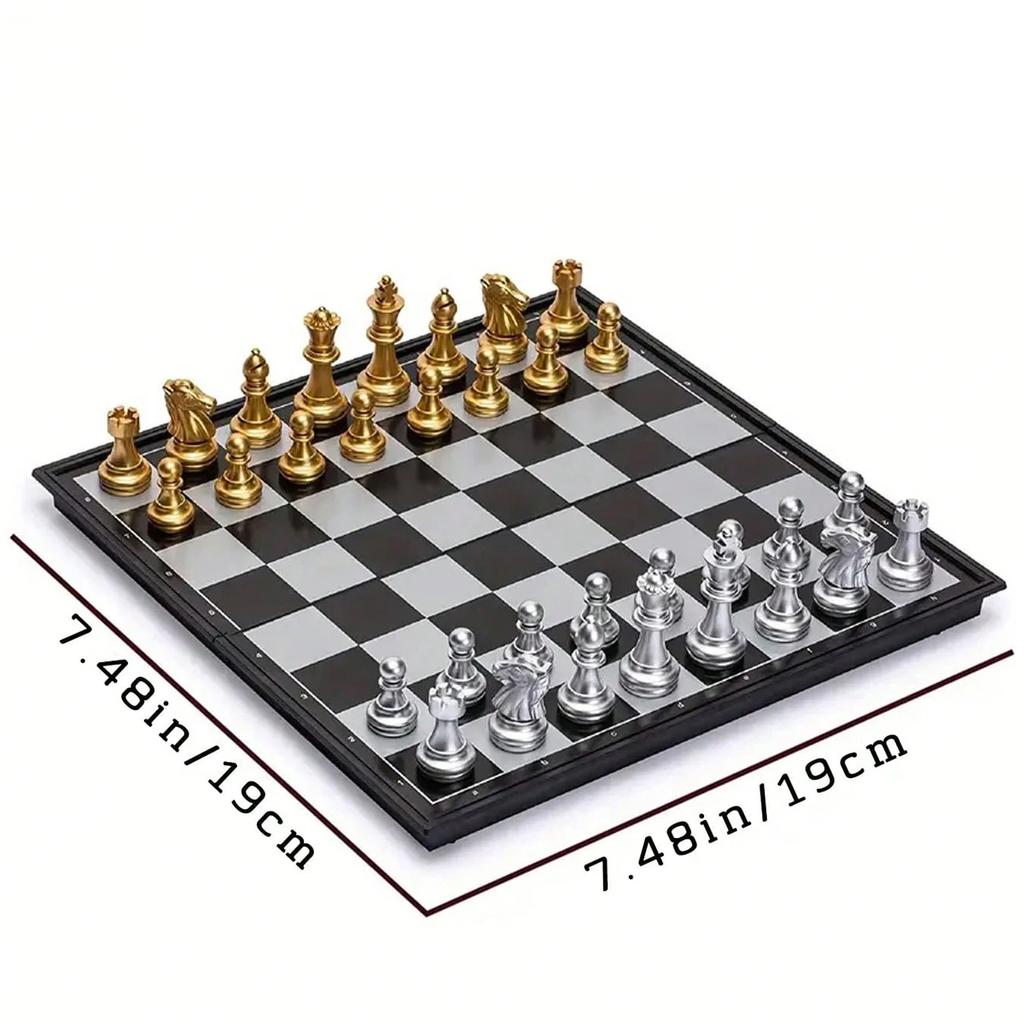 Magnetic Folding Chess Set Gold Silver Portable Travel Board Game Beginner Friendly Educational Fun For Children Adults