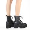New Trend Fashion Boots Coarse Heel Waterproof Platform Thick Bottom Side Zipper Rhinestone Front Lace-Up Martin Boots