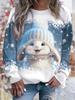 Plus Size Women's European and American Cross-border Christmas Element Printed Round Neck Long-sleeved Pullover Loose Fashion Top
