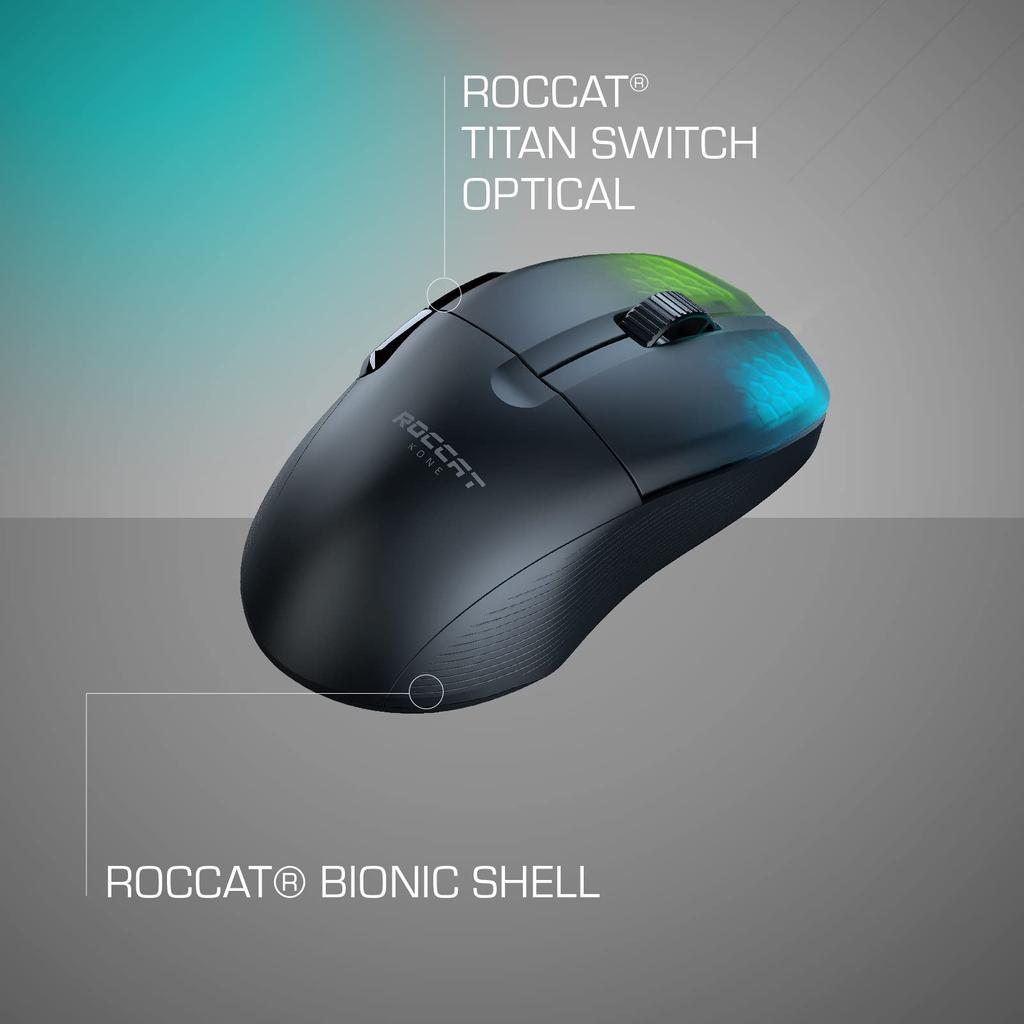 ROCCAT Gaming Mouse Kone Pro Air Wireless German Design 2.4GHz/Bluetooth Black/Black Optical/19K/Optical Switch/Side Button/Lightweight