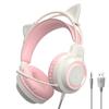 Cat Ear Headphones, Gaming Headset, Wired Earphones, Kids Headphones, 40mm Speakers, Portable, with Microphone, RGB Lights, USB Port, Compatible with