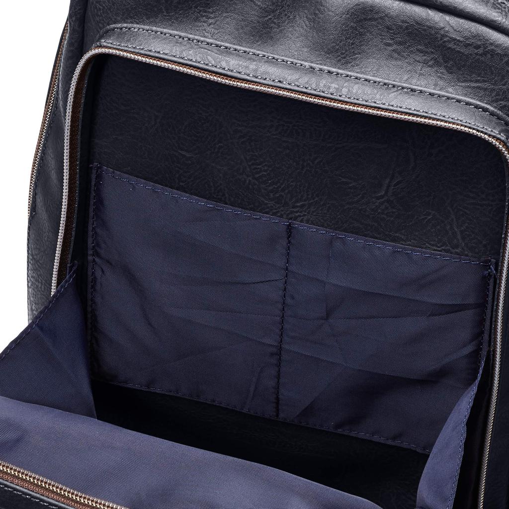 Lee Backpack with Antique Leather Faux Leather Navy 3-Way Handles, (Tablet Storage),