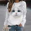 Women's Crew Neck Hoodie Sweatshirt Cat Graphic 3D Print Daily Basic Casual Long Sleeve Tops Gray Brown White