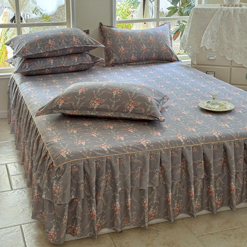 23 Colors Matte Non-slip Bed Skirt Baby Single Twin Full Queen King Size Bed Skirt Mattress Protective Case/Cover Bed Skirt with 2 Pillowcase