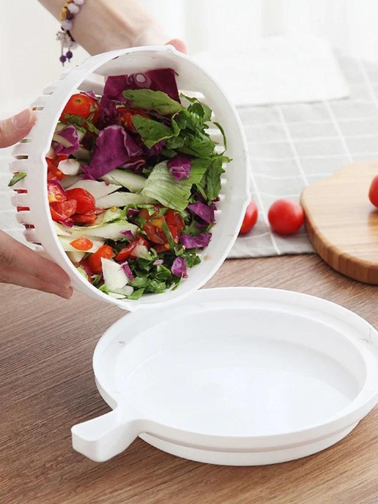 Fruit Vegetable Salad Cutting Bowl Practical Multifunctional Salad Cutter Drain Fruit Bowls Kitchen Accessories Gadgets