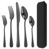 5pcs/set Portable Stainless Steel Travel Flatware Set for Camping Picnic / School Lunch / Daily Use with Tableware Box