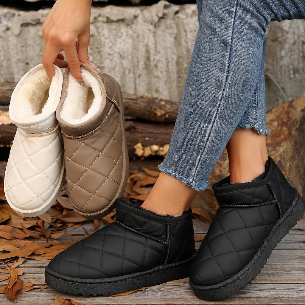 Warm Short Plush Waterproof Leather Snow Boots Women Trend Thick Bottom Winter Ankle Boots Woman Non Slip Platform Cotton Shoes