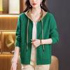 Women's Sweater Knitted Cardigan Stylish Color Blocked Short Hooded Sweater Zipper Sweater Jacket