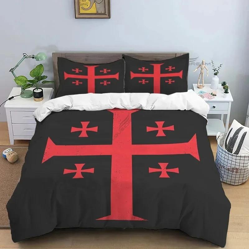 Medieval Knights Templar Patterns Comforter Bedding Set,Duvet Cover Bed Set Quilt Cover Pillowcase,King Bedding Set