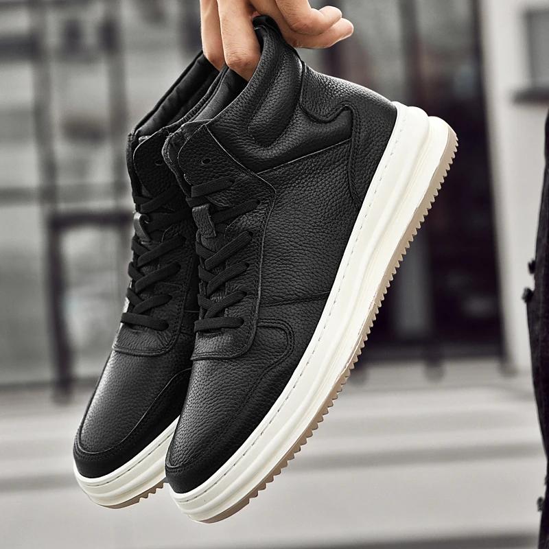 Luxury Men Sneakers Comfy Men Lace-up Solid Ankle Boots Man High Top Shoes Genuine Leather Casual Boots Minimalist Shoes for Men