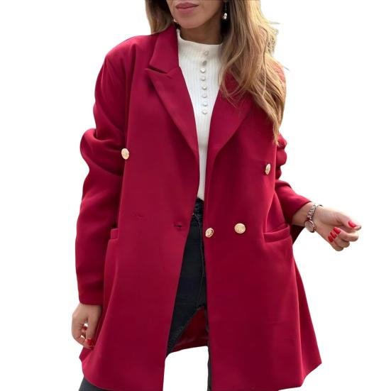Women's Trench Coat Notch Lapel Double Breasted Mid Long Pea Coat with Pockets Long Sleeve Fall Winter Outwear
