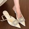 Fashion Women's Single Shoes with Heels Thin Heels Pointed Toe Rhinestones Heels Dress Banquet Leaking Heel French Sandalias De Mujer