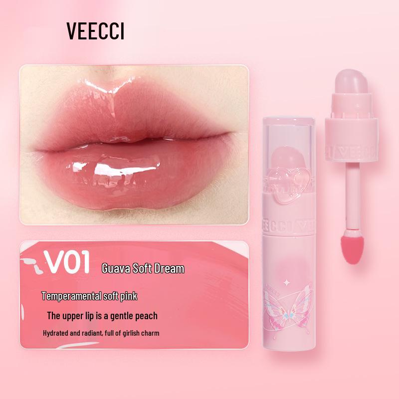 VEECCI Clear Bobo Lip Glaze: Long-lasting, Non-Transfer Double-Ended Lip Gloss.