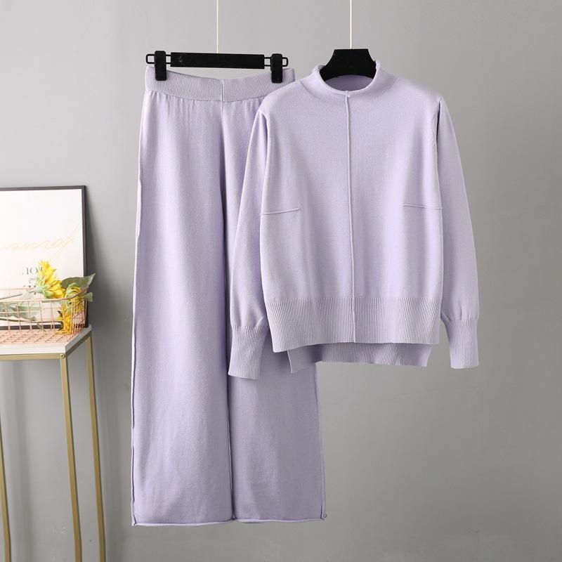 Knitted Sweater Two Piece Suit Women Autumn and Winter Loose Casual Wide Leg Pants Suit