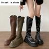 Vintage Chunky Women Knee High Boots Fashion Back Zippers Shoes Platform Thick Heel Autumn Winter Ladies Knight Long Booties