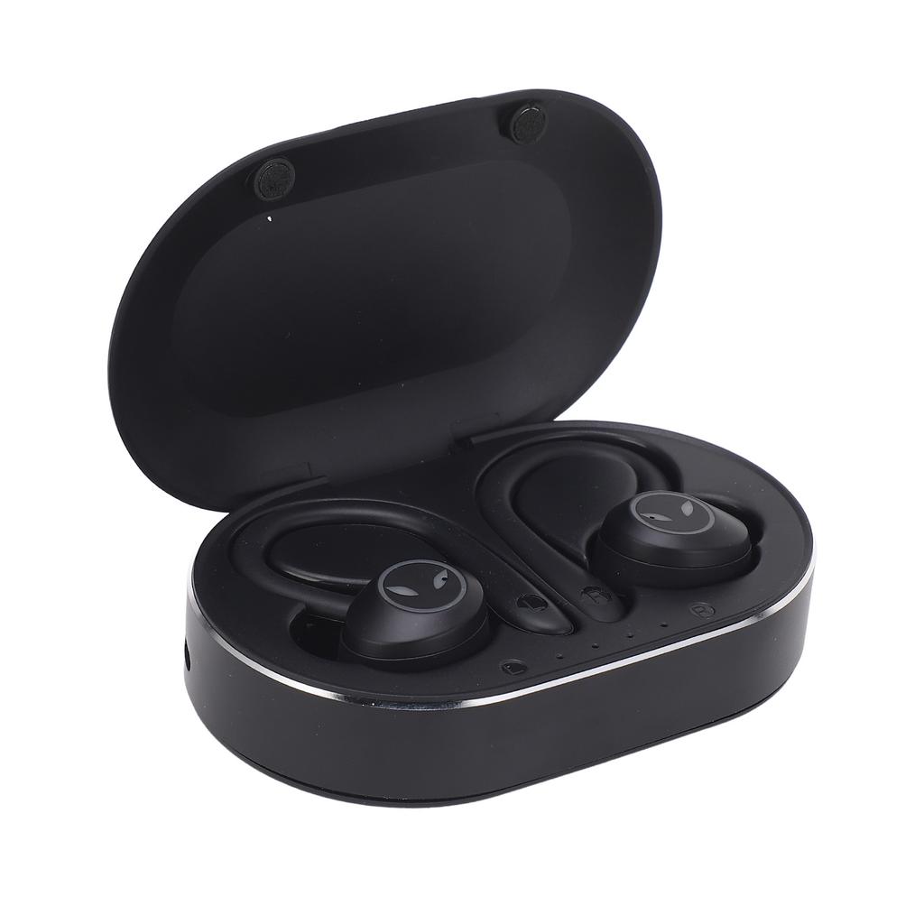 Bluetooth Earphone Waterproof Stereo Noise Cancelling Wireless Earbuds with Mic Earhook for Driving Sports Travel Black