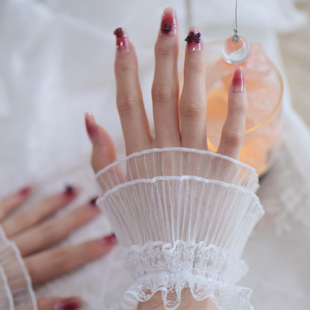 Lace Trim Double Layer Tulle Arm Sleeves Elegant Wedding Party Photography Accessory