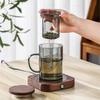 PIGE HOME 400ml Filter Cup Heat-resistant Glass Tea Cup with Filter and Wooden Lid Anti-scald Handle Glass Cup Drinking Cup