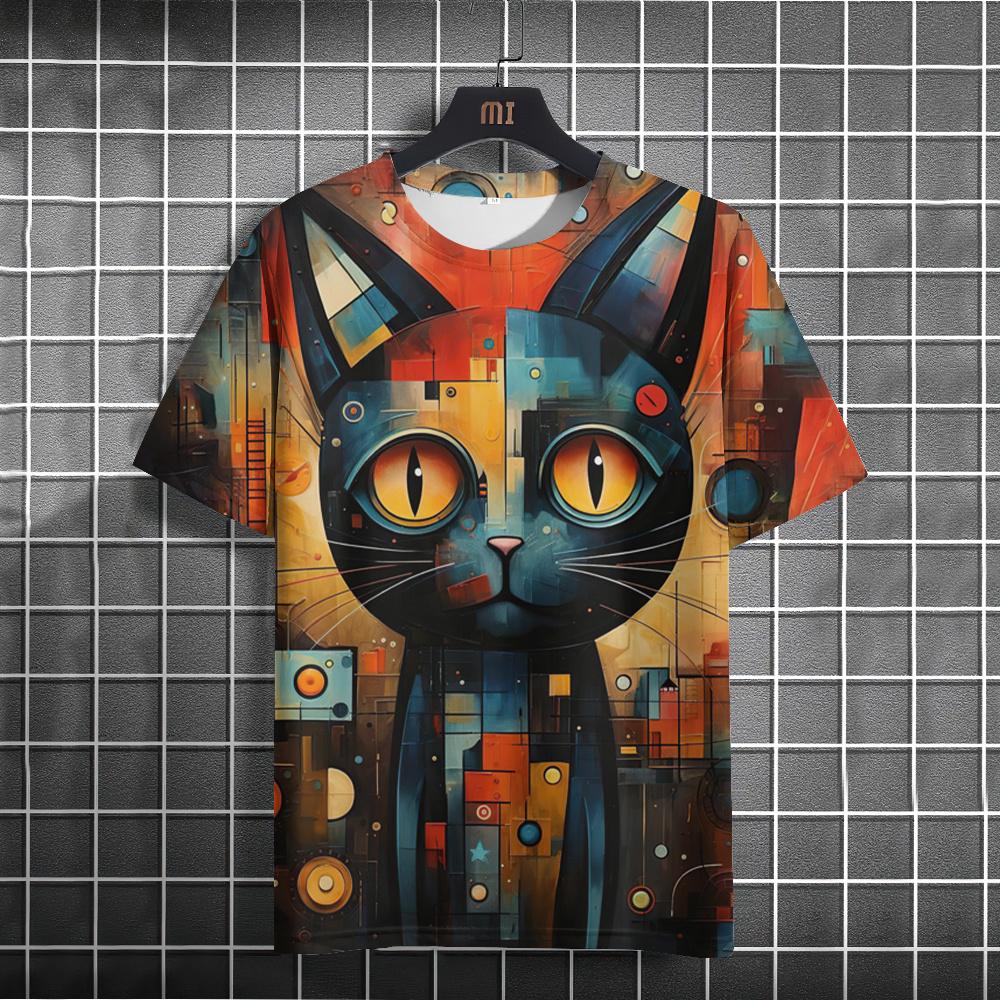Funny Men's T-shirt 3D Printed Cat Tees Casual Pullover For Men Summer Sweatshirt Tops Loose Daily Short Sleeve Tees