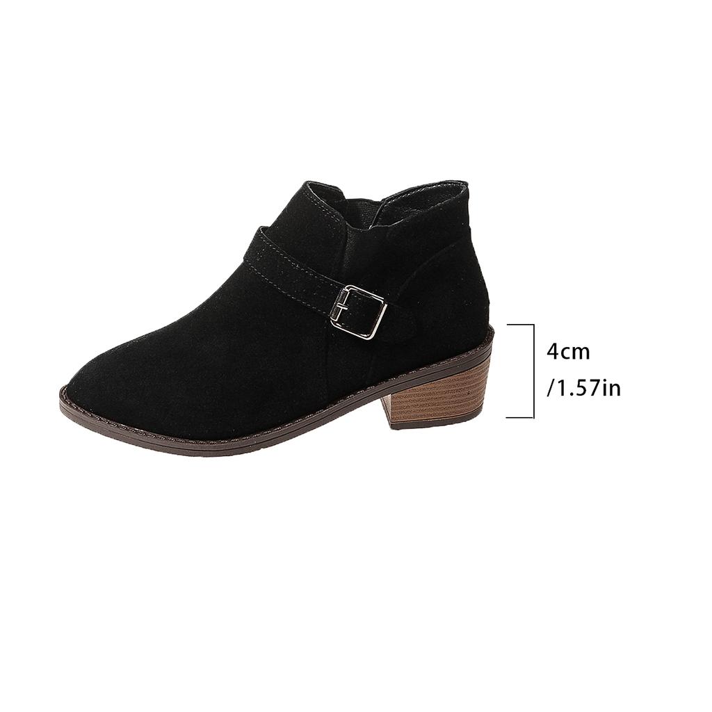 Fashion Faux Suede Mid-heel Women's Pointed-toe Chelsea Boots 2024 Spring and Autumn Solid Color Square Heel Slip-on Short Fashion Boots