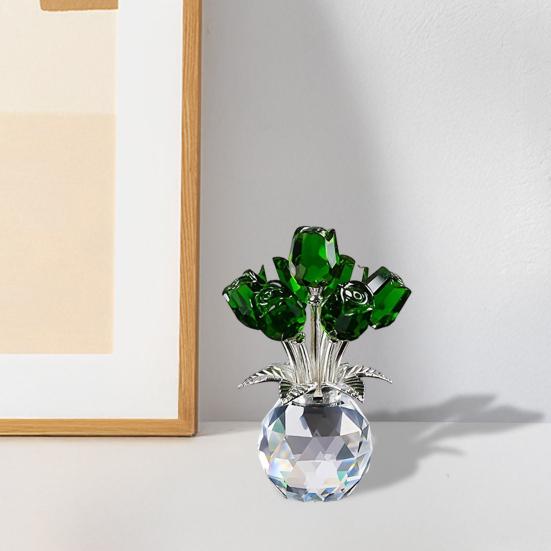 Yousheng Faux Crystal Rose Flower Ornament Handmade Bouquet Figurine Mini Flower Vase Decoration Wife Girlfriend Women Wedding Anniversary Birthday