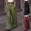 Женские расклешенные брюки, узкие, с высокой талией, свободными карманами, из искусственной кожи, с эластичной талией, с широкими штанинами, однотонные брюки для работы, отдыха, повседневной носки