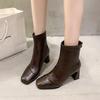New Winter Elegant Square Toe Solid Color Fashionable High-heeled Women's Shoes Warm Non-slip Casual Thick Heel Women's Boots