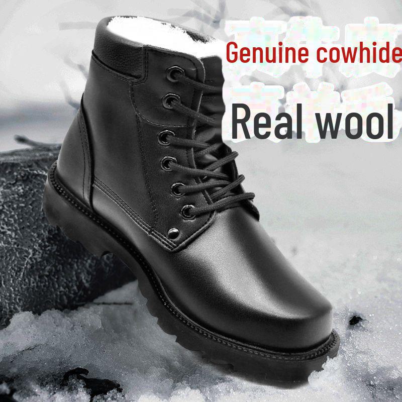Men's Genuine Leather Winter Boots - Non-Slip, Thickened Cowhide and Wool for Cold Protection