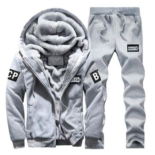 Tracksuit Fleece Hooded Jacket +Pants Sweatshirts Set Hoodies Suit Coat Sportswear Autumn Winter Warm Pullover