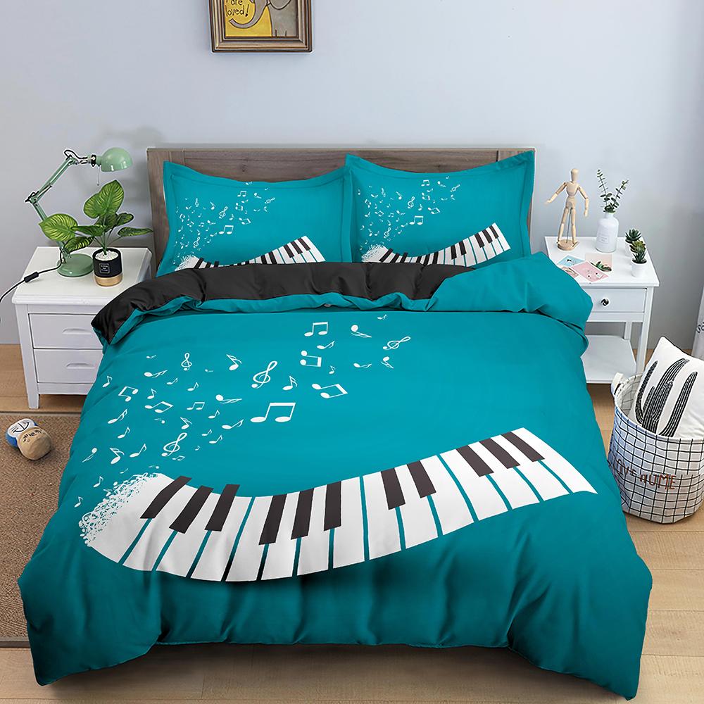 Music Duvet Cover Set 3D Print Music Note White Black Comforter Cover For Boys Girls Teens Polyester Bedding Set King Queen Size