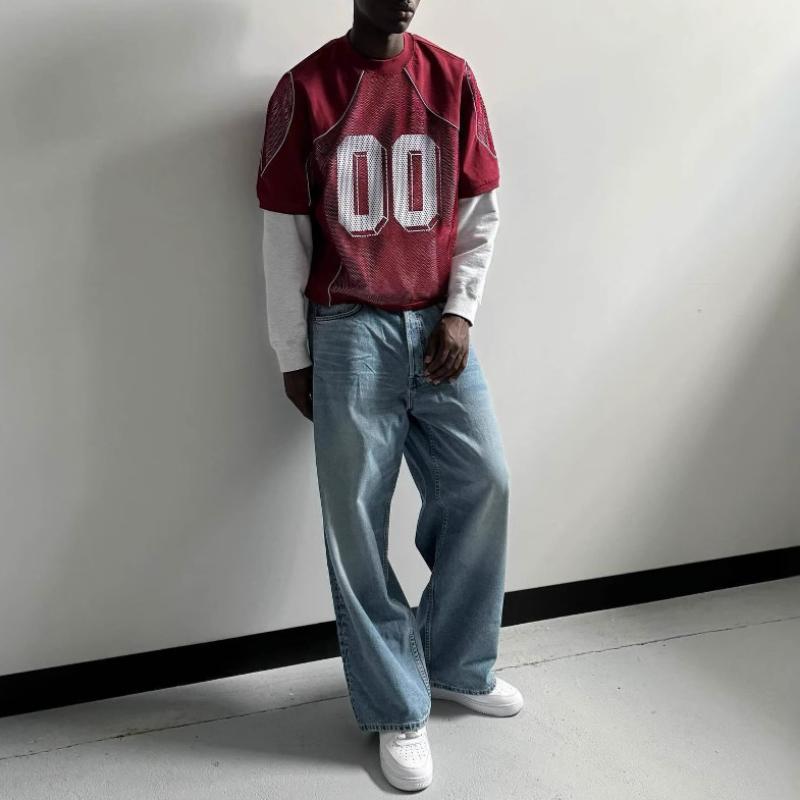 Summer European and American No. 0 Jersey Mesh Loose Casual Men's and Women's Digital Printed Breathable Sportswear