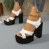 Fashion Women Sandals Summer 2025 New High-heeled Platform Sandals for Women Leather Thick Sole Buckle Strap Fashion Shoes for Ladies