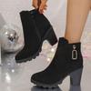 Autumn and Winter New Thick Heel Large Size Side Zipper Pendant Short Boots Women's High Heel Martin Boots