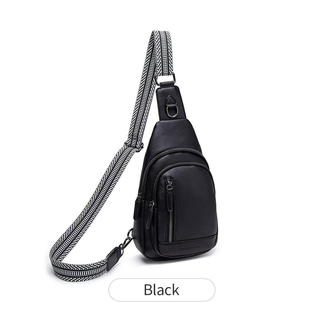New Women's Breast Bag Contrasting Color Wide Shoulder Strap Backpack Single Shoulder Small Bag Retro Large Capacity Diagonal Span Fanny Pack