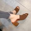 New Women's Shoes Fashion One-word Thick Heel Knitted Wool High Heel Square Head Cool Slippers