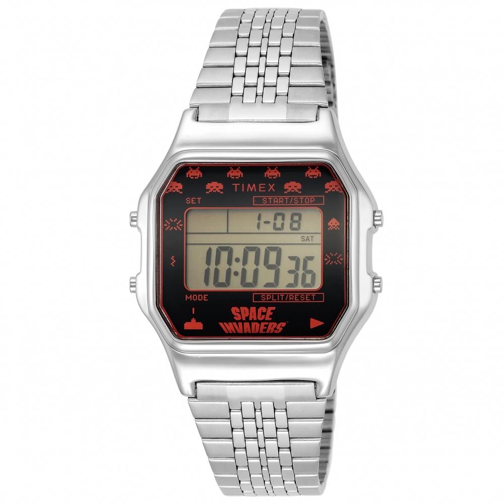 TIMEX Watch TIMEX 80 Space Invaders Collaboration Model Red Dial Brass Acrylic Quartz Japanese Movement Digital 30MM America Watch TW2V30000 Silver